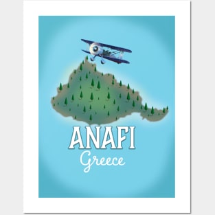 Anafi Island Greece travel poster map print. Posters and Art